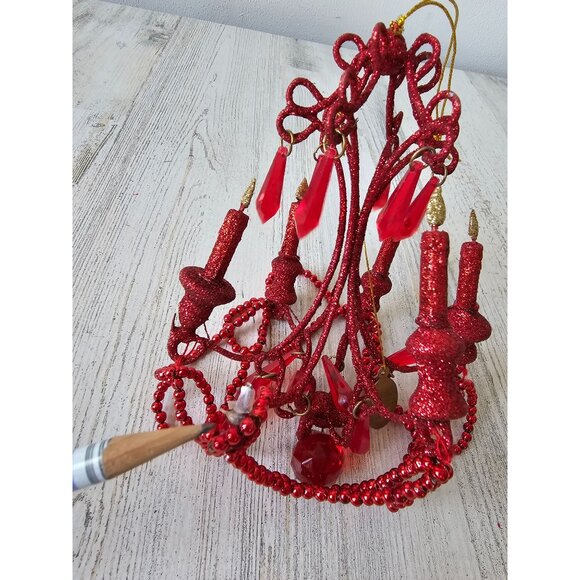 Katherine's collection red glitter chandelier beaded ornament mini as is - Picture 5 of 7